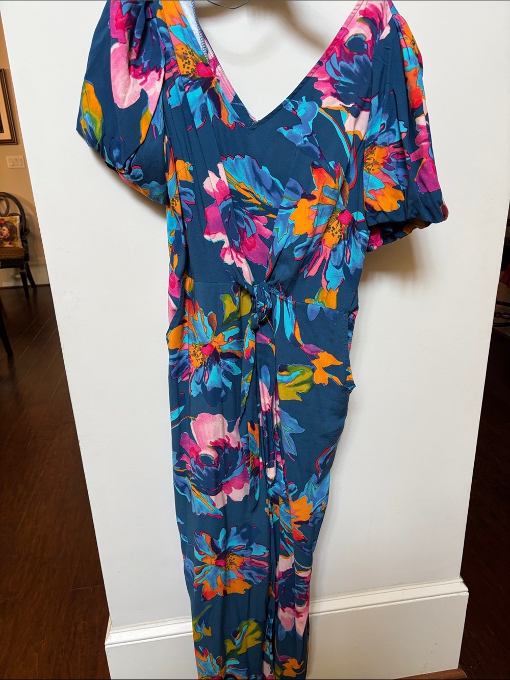 MSK Navy Floral Jumpsuit with Pink, Orange & Blue Blooms. This is very pretty!
